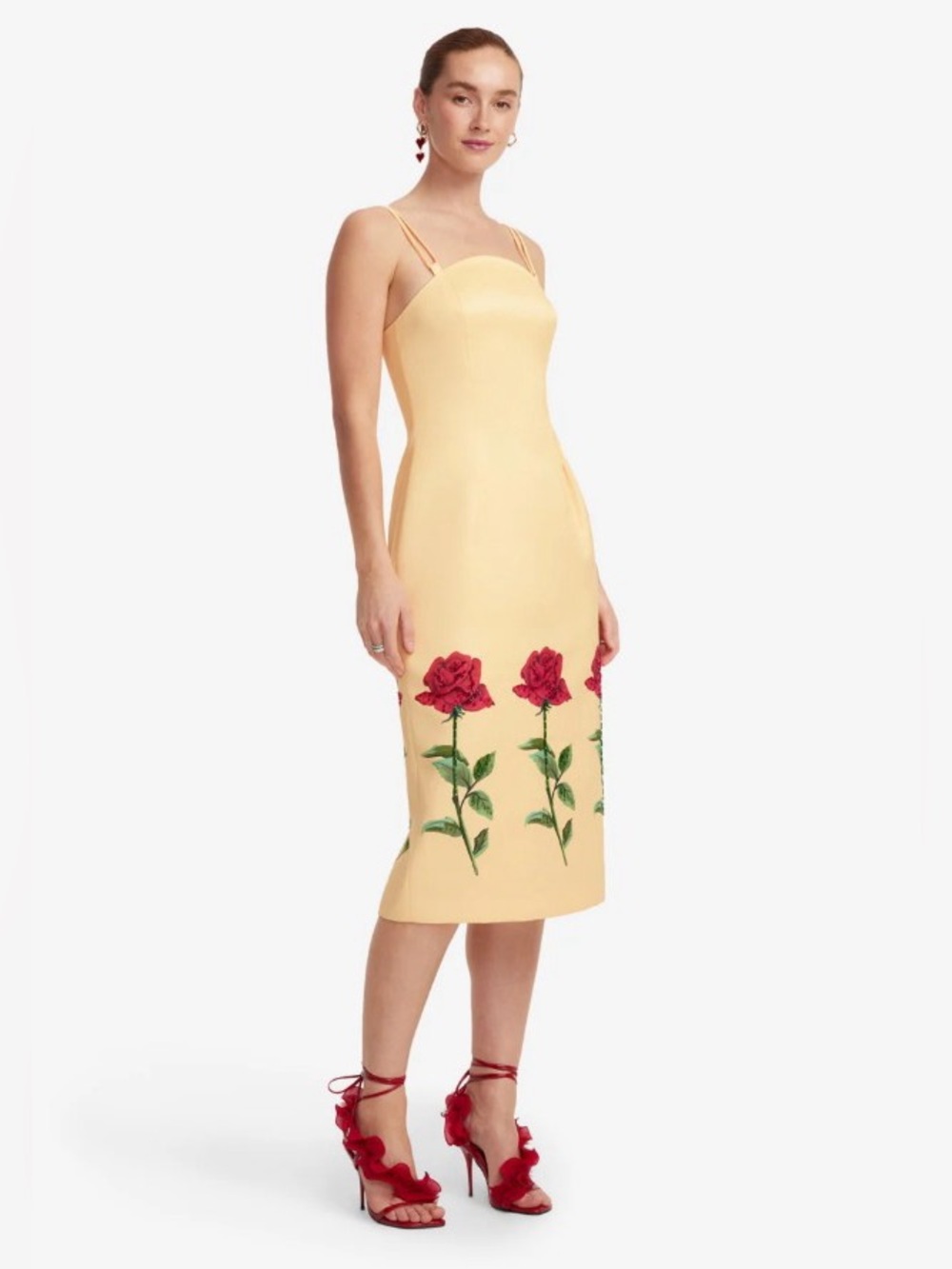 Leo Lin Polina Butter Hand Embellished Red Rose Midi Dress AU8/US4 NWT - Picture 6 of 6